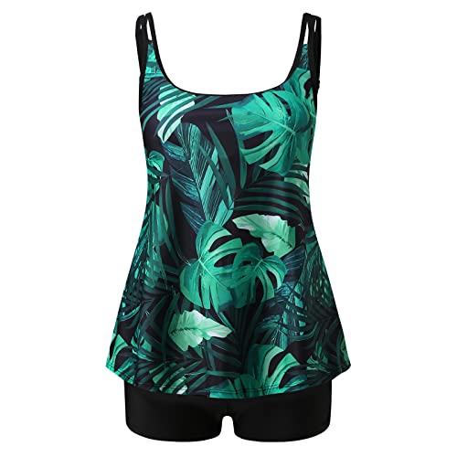 Maillot de bain deux pièces tankini imprimé tropical vert grande taille L - 6