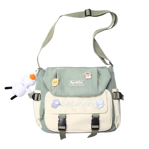 Jywmsc Lindo Bolso de Mensajero para Niñas Adolescentes y Mujeres, Bolsos de Mensajero Kawaii, Bolso de Hombro Tipo Bandolera con Alfileres y Colgante de Peluche, Regalo