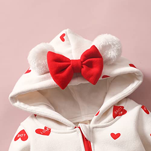 Newborn Baby Girl Valentine's Day Outfits Zipper Love Heart Hooded Romper Jumpsuit Fall Winter One Piece Clothes (White, 0-3 Months) #TOP3