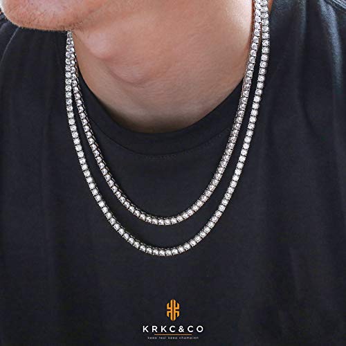 KRKC&CO Tennis Necklace Chain for Men, 3/4/5mm, Luxury Anniversary Birthday Gift for Him, Gold/White Iced Out Prong-Setting 5A Cubic Zirconia Stones Hip Hop Rappers Jewelrys4