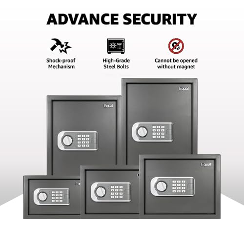 Image of Equal 48L SecureLitePro Safe Locker for Home | Digital PIN Code + Emergency Key | 10-Gauge Steel Door | 3 Year Warranty | 48 Litre - Grey