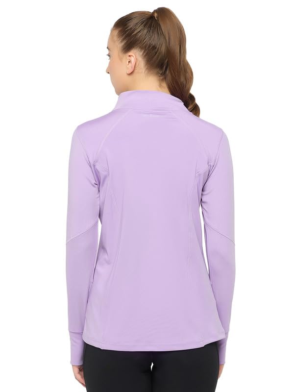 Image of Clovia Women's Snug Fit Active Jacket with Thumb Holes in Purple Colour