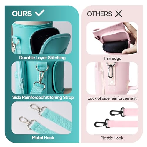 Image of linmaya Water Bottle Carrier Bag with Phone Pocket for Stanley Cup 40 /30oz,Insulated Neoprene Water Bottle Holder Cross-boday Bag with Adjustable Shoulder & Handheld Strap Stanley Cup Accessories