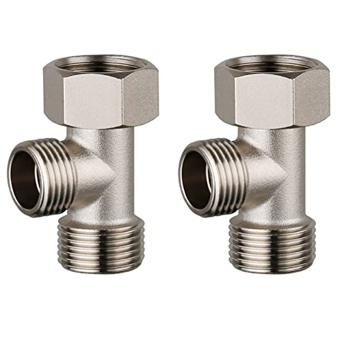 2 Pack Bidet T-Adapter, 7/8" And G 1/2 Polished 3-Way Tee Connector For Handheld Bidet,Solid Brass Connector,T Valve Shower Head Diverter #TOP15