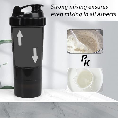 Image of Shaker Bottle,16oz Protein Shaker Bottles with Mixing Ball, 3 in 1 Leak-proof GYM Shake Cup with Powder Storage & Pill Tray, Ideal for Workout,BPA Free(Black)