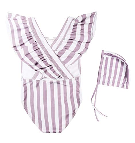 Image of JerrisApparel Little Girl One-Piece Swimsuit Ruffled Sleeve Swimwear Bathing Suit Beachwear