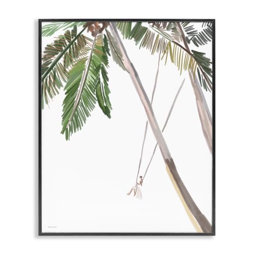 Tropical Palm Trees Swinging Girl, 24 x 30 Inch Framed Giclée Print