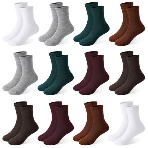 Image of 12 Pairs Boys Crew Socks, Unisex Kids School Socks Ages 1-14 | Classic black white grey multipack,easy to match daily outfits for boys and girls,thoughtful gift for back-to-school