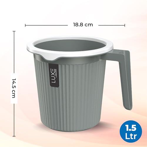 Image of KOLORR Luxe Bathroom Set (Bucket 18L x 2) + (Mug 1.5L x 2) + (Luxe Patla x 2)|Sturdy and Durable |Lightweight| Easy to Clean and Attractive Design|Pack of 6| PNT Grey 431C