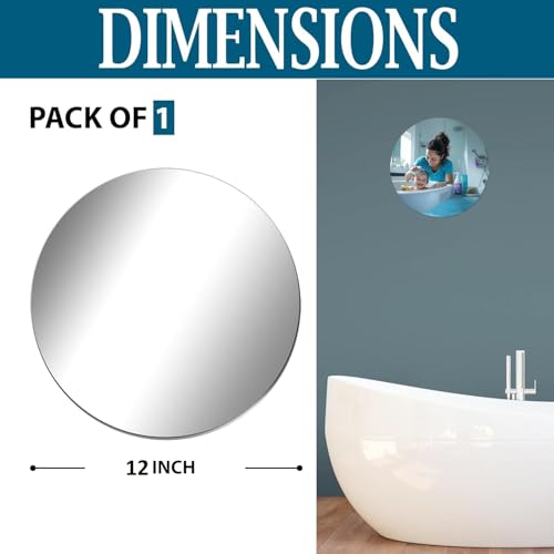 Image of Acrylic Mirror Frameless Round Mirror for Wall /Mirror with Smooth Edges for Bathroom /Dressing Room /Living Room /Bedroom /Entryway - (12x12 Inch), Clear