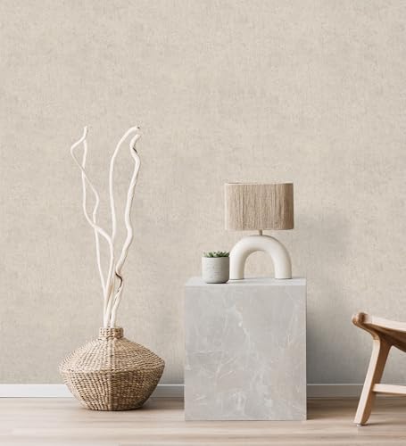 GAULAN 683481 - Papel pintado vinílico con textura de arcilla natural en tonos beige para pared salón cocina baño dormitorio pasillo - Rollo de 10 m x 0,53 m