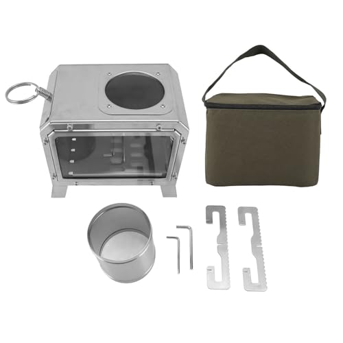 Estufa de leña ardiente Acero Inoxidable Acero Inoxidable Estufa de Campamento con cajón de Ventana de Vidrio Bandeja de Cenizas Estufa de leña Multifuncional para cocinar