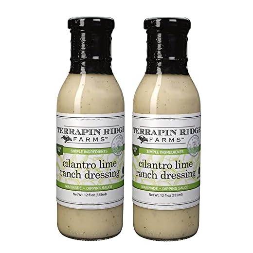 Terrapin Ridge Farms Gourmet Cilantro Lime Ranch Salad Dressing, Topper for Chicken, Quesadillas, Nachos, Dipping Sauce for Vegies - Two 12 Ounce Bottles