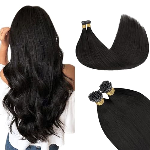 GOO GOO I Tip Hair Extensions - Real Human Hair, 24inch 100g 100S, Cold Fusion, Invisible Remy, 1B Natural Black