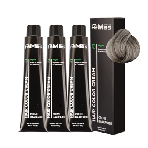 FemMas Haarfarbe 3x Lichtblond Asch Intensiv 9.11 I Creme Haarfarbe mit Arganöl, Keratin & Ceramiden I dauerthafte Haarfärbung oder Tönung für strahlende Farbergebnisse I 100 ml
