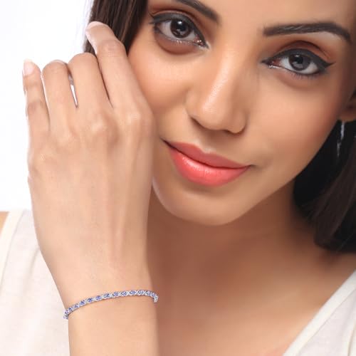 Tanzanite Bracelet, Natural Tanzanite Round Bolo Bracelet in .925 Sterling Silver, December Birthstone, Silver Tanzanite Bracelet (Adjustable Up to 10 Inch) for Women3