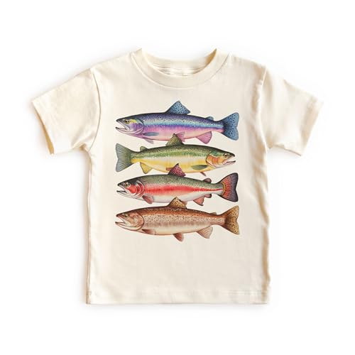 Abstract Colorful Rainbow Trout Shirt - Kids Fishing Trip With Dad Outfit - Cute Lake Fish Species In A Row - Natural Boho Toddler & Youth T-Shirt