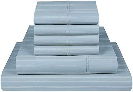 Fisher West Newyork Manhattan, Sheets for Queen Size Bed, 1000 TC Bedsheets with Pillow Covers for Bedroom Décor, TightFit Elastic Pocket 17" Wrinkle, Fade Resistant Fitted Sheet Set (Blue, 6 Pcs)