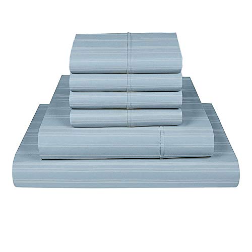 Fisher West Newyork Manhattan, Sheets For Queen Size Bed, 1000 Tc Bedsheets With Pillow Covers For Bedroom Décor, Tightfit Elastic Pocket 17" Wrinkle, Fade Resistant Fitted Sheet Set (Blue, 6 Pcs) #TOP27