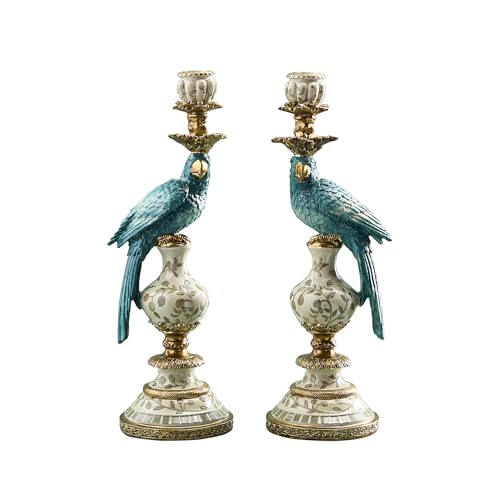 Image of Set of 2 Parrot Candle Holders Turquoise / White
