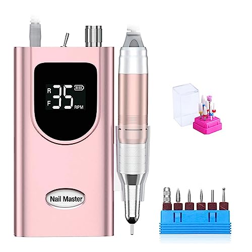 ZKLGS Torno para Uñas Taladro de uñas eléctrico Profesional de 35000RPM for manicura y pedicura, Taladro de uñas eléctrico inalámbrico Recargable for removedor de Gel(Pink-B Set)