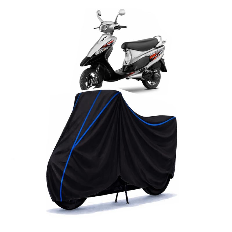 Image of Scooty Cover Water Resistant for Pep Plus BS7 | Universal Scooter & Bike Cover | Heavy Duty UV Dust, Rain & Scratch Protection | Elastic Fit All Weather Indoor Outdoor | Black with Blue Piping
