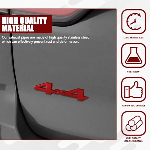 Image of 4x4 Emblem Sticker, 3D Chrome Badge Decal Sticker, 4 x 4 Emblem Nameplate Decal, 3D Metal Badge Decal for Auto Fender Bumper Front Hood Trunk, Car Exterior Accessories Universal for Most Cars (Red)