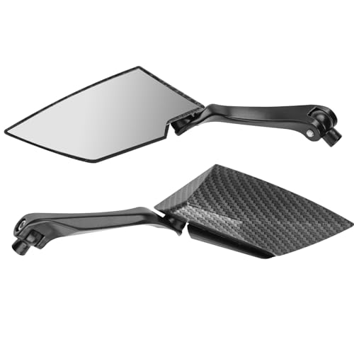 Riloer Set di 2 Specchietti moto universali, Specchietti scooter, Coppia specchietti laterali per moto in fibra di carbonio nero da 8 / 10mm