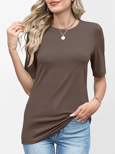 Image of ANRABESS Womens Half Sleeve Tops Crewneck Shirts Basic Fit Work Tee