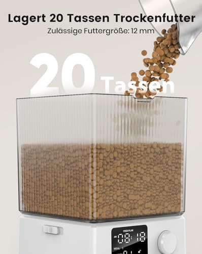 oneisall 5L Futterautomat Katze 2 Näpfe, Katzenfutter Automat mit einem Knopf, Einfache Bedienung, Futterspender für Katzen/Hunde, mit Edelstahlschüssel, Voice Recorder, weiß