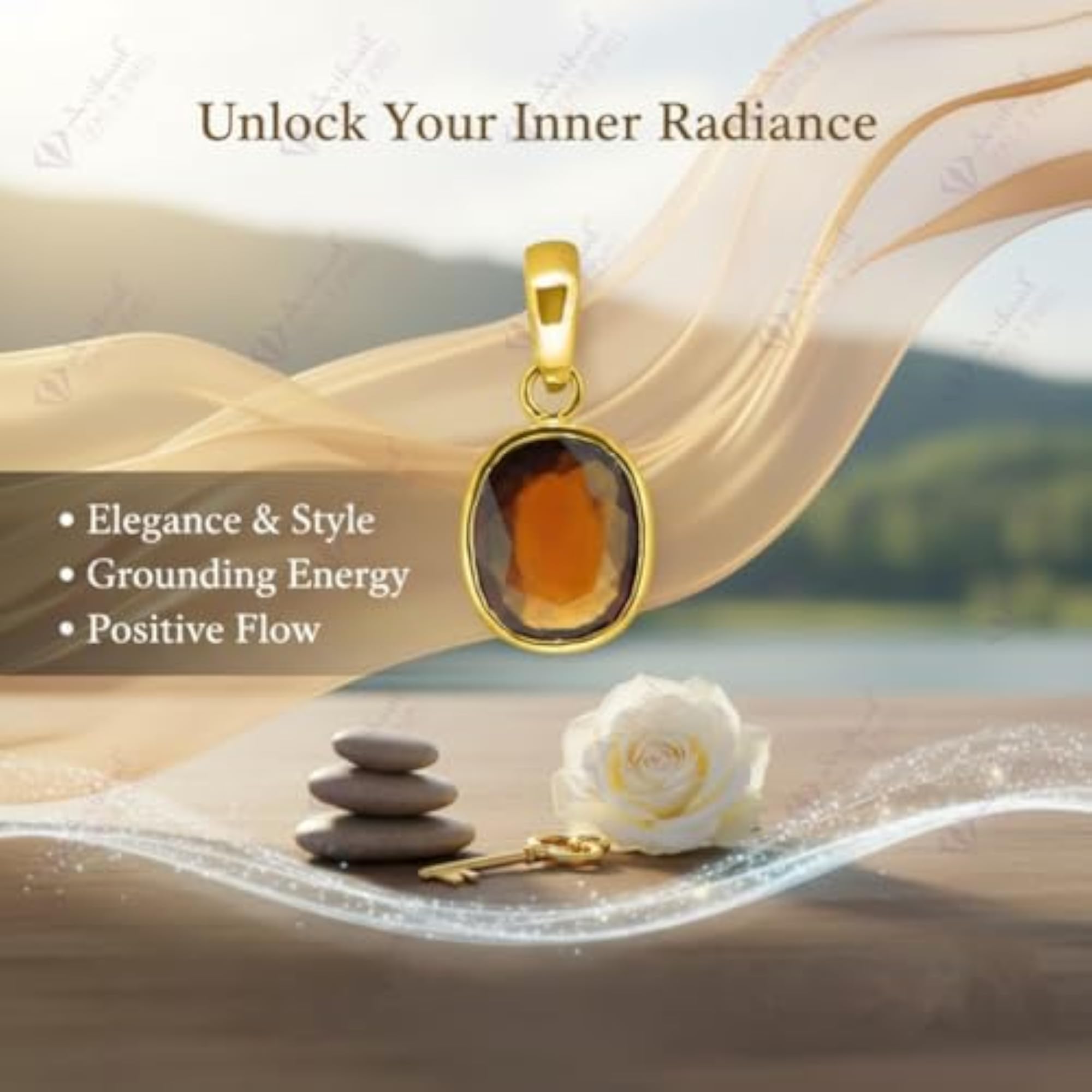 Hessonite Garnet Pendant with Panchdhatu, Unisex Design