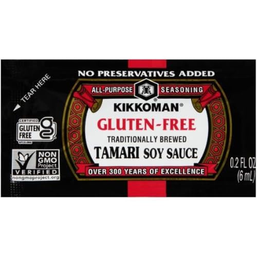 Image of Kikkoman Gluten-Free Tamari Soy Sauce Packets, 6 ml To-Go Packets (200 Count), Preservative-Free Individual Travel Soy Sauce Packets, Non-GMO & Kosher