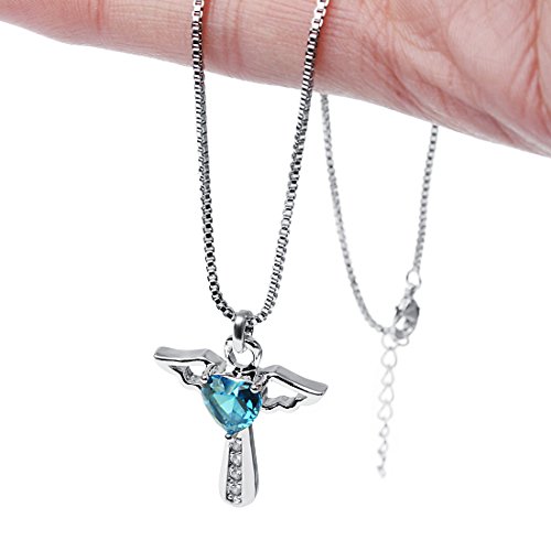 Ckysee Birthstone Necklaces Cross Necklace For Women Girls Cubic Zirconia Angel Wing Birthstone Heart Charm Pendant Necklace Gifts For Valentine(December- Topaz) #TOP5