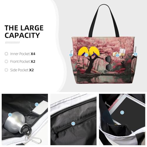 Grand sac fourre-tout de plage imperméable à cerises pour femme avec fermeture