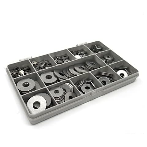 Set of 230 Assorted Form-G (Wide) Washers -DIN 9021- M3, M4, M5, M6 and M8, A2-70 (304 Grade) Stainless Steel - Sturdy Recycled Compartment Box Cover
