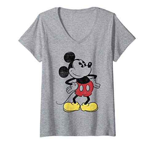 Femme Disney Mickey And Friends Mickey Mouse Vintage Outline T-Shirt avec Col en V