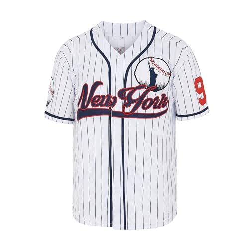 Camisetas masculinas de beisebol New York 99 Hip Hop abotoadas para festa de Natal, presente costura