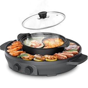 2000W Hot Pot Elektrischer, 2 in 1 Hotpot und Raclette grill, für 8 Personen, Grill Hot Pot, gleichmäßige Erhitzung mit unabhängiger Temperaturregelung, leicht zu reinigen