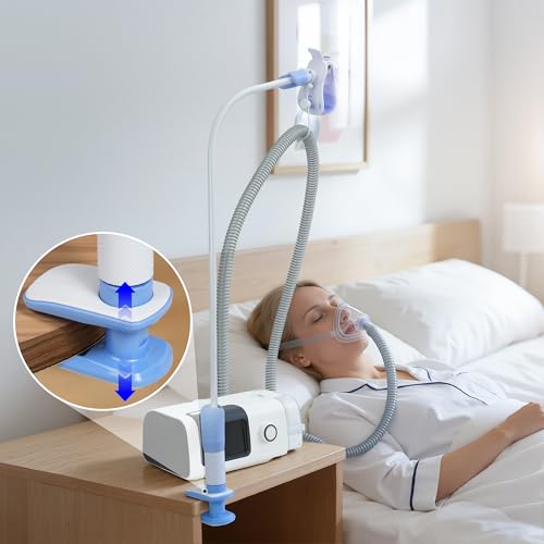 Image of CPAP Hose Holder for Bed, No-Drill C-Clamp CPAP Stand Bedside, Tangle-Free CPAP Hose Hanger & Hose Lift, Reinforced CPAP Tube Holder Holds Hose and Mask（White Plus）