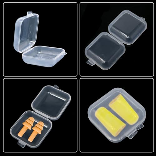 Image of Honbay 50PCS Mini Square Storage Containers Plastic Clear Earplugs Organizer Case Small Bead Storage Box with Hinged Lid for Tiny Beads Jewelry Accessories Hardware Screws Nail Pills