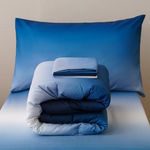 Image of CLOTHKNOW 4Pieces Gradient Blue White Toddler Bedding Sets for Boys Girls | Soft Crib Bed Sets, Soft, All Season, Lightweight, Kids Bedding Comforter Sets
