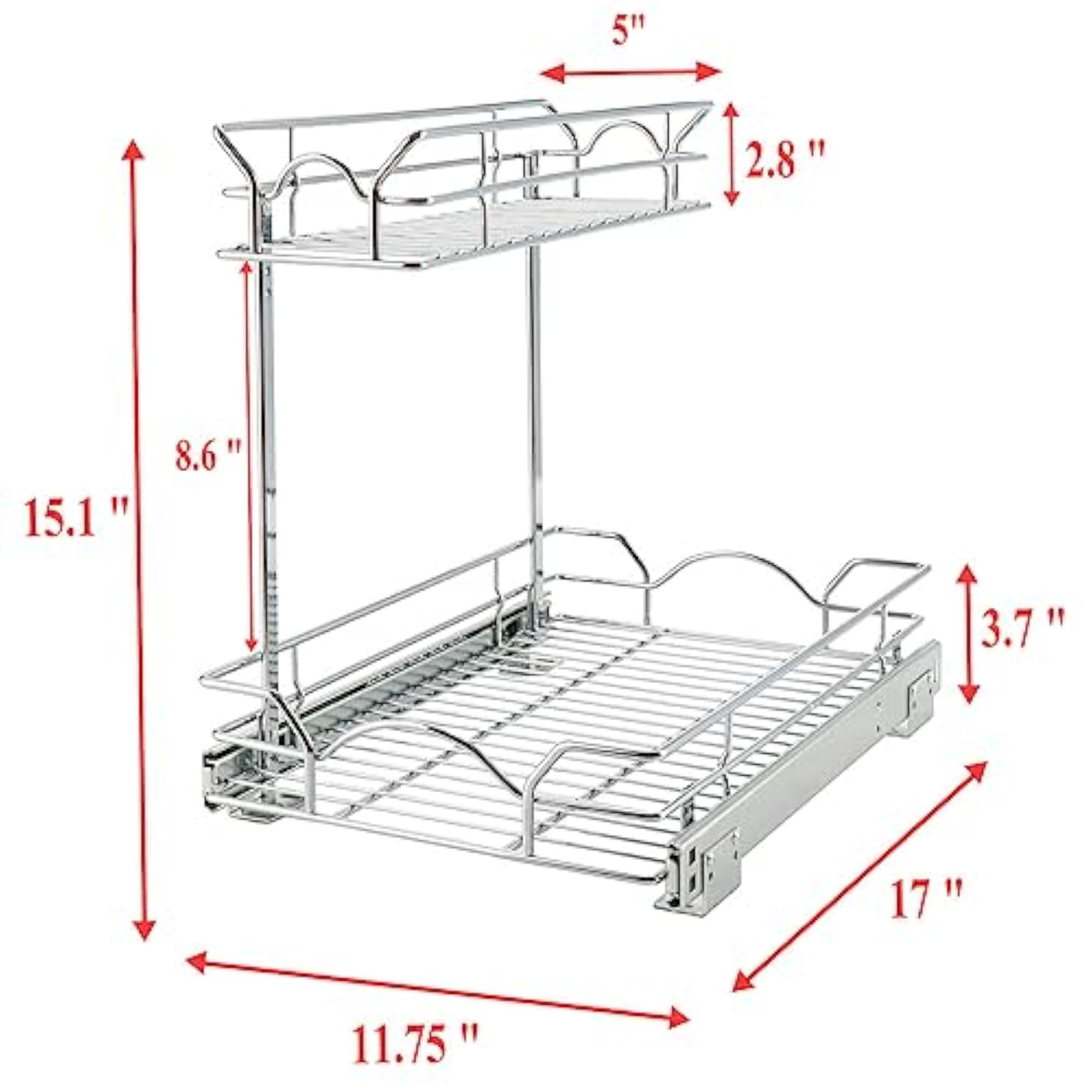 Under Sink Pull Out Shelf Cabinet Organizer, Two Tier