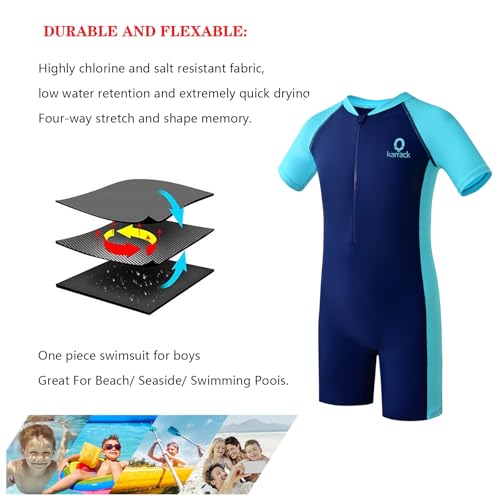 Image of karrack Girls and Boys One Piece Rash Guard Swimsuit Kid Water Sport Short Swimsuit UPF 50+ Sun Protection Bathing Suits