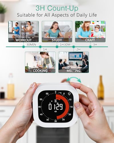 ORIA Digitaler Visueller Timer, Wiederaufladbarer Countdown Timer mit Rollenknopf, Einstellbare Lautstärke & Helligkeit, Digitaler Küchentimer für Kochen, Studie, Yoga