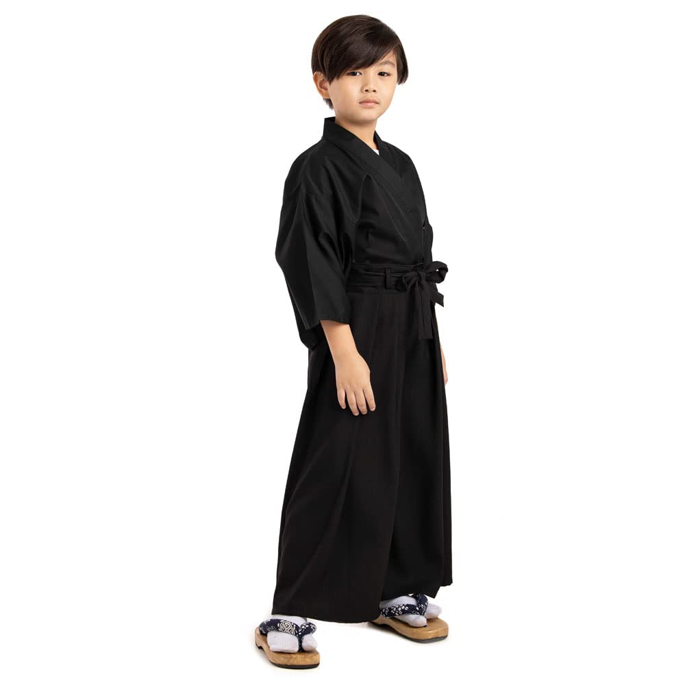Traditionelles japanisches Kinder Samurai Kostüm Kimono Set Kendo Gi Shirt + Hakama Hose für Jungen und Mädchen aus Baumwolle