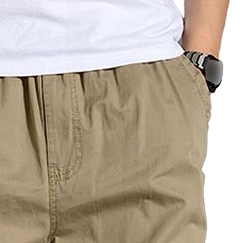 Mens Twill Loose Fit Cotton Pant Casual Elastic Waist Sweatpants Relaxed Full Pull on Cargo Sport Pants for Men4