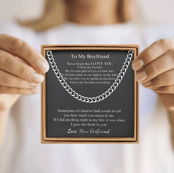 Image of JoycuFF Gifts for BF Birthday Anniversary Cuban Chain Necklace from Her 6MM Stainless Steel Chain Hip Hop Jewelry