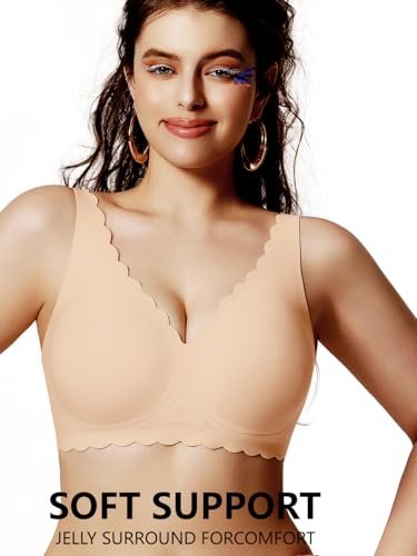 Push Up Bras for Women No Underwire Seamless Support Full Coverage Plunge Bralettes Wireless Scalloped Tshirt Bras