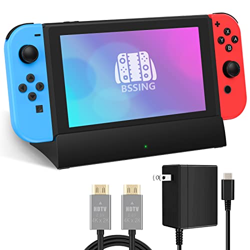 BSSING TV Dock Station for Switch, Replacement for Official Dock Set. Supports 4K HDMI Output with 15V/2.6A Power Adapter and HDMI Cable