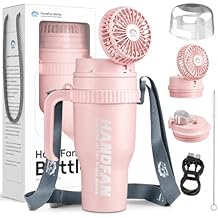 HandFan 40 oz Tumbler with Handle & 5000mAh USB Portable Fan Insulated Stainless Steel Tumbler | BPA Free Leak Proof Cup Holder Coffee Mug, Gifts for Women, Travel & Gym Pink